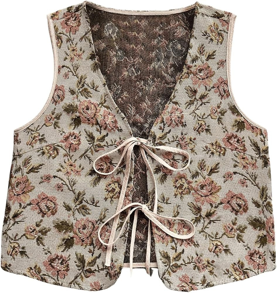 SHENHE Women's Leopard Vest Top Tie Front Animal Print Sleeveless Vintage Fashion Vest Crop Top | Amazon (US)