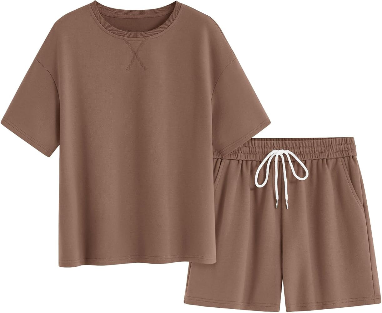 Zenlonr Women's Two Piece Lounge Sets 2026 Summer Casual Oversized Shirts Shorts Matching Airport... | Amazon (US)