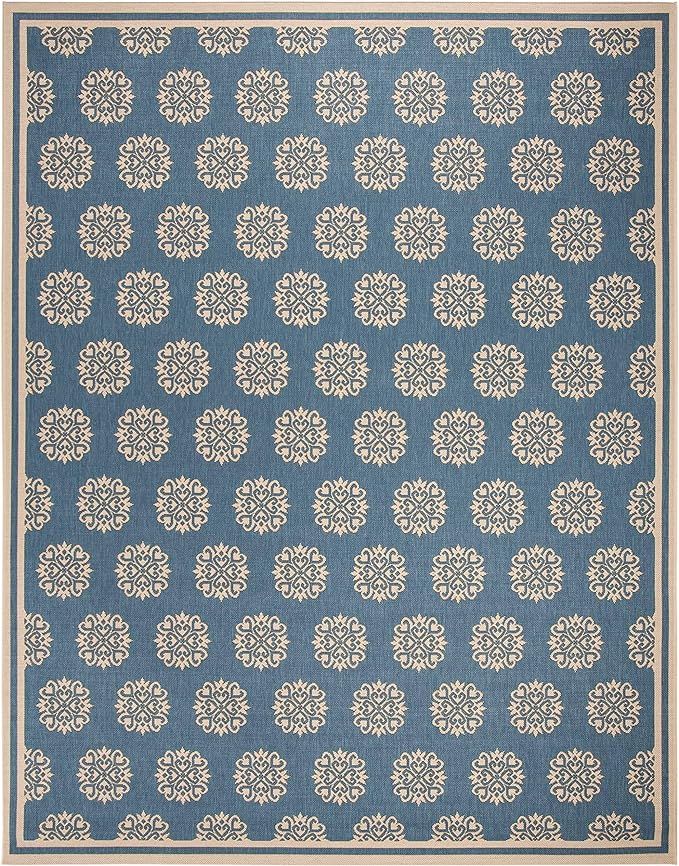 SAFAVIEH Linden Collection 8' x 10' Cream/Blue LND181N Geometric Indoor/ Outdoor Non-Shedding Eas... | Amazon (US)