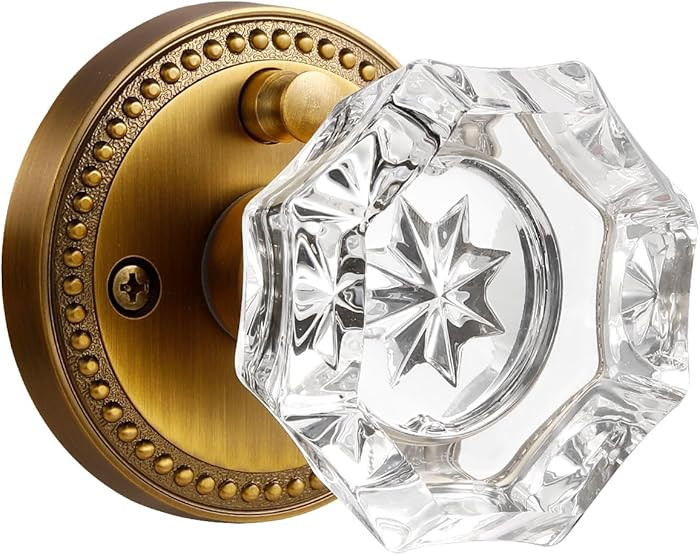 Antique Brass Door Knobs Crystal Door Knob Interior Privacy Door Knob for Bedroom and Bathroom Gl... | Amazon (US)