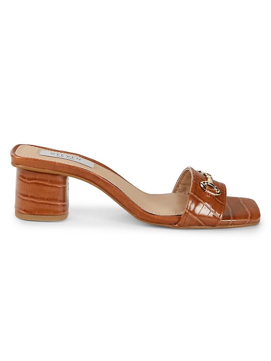 Steven by Steve Madden Women's Layer Croc-Embossed Leather Heel Sandals - Cognac Croc - Size 6.5 | Saks Fifth Avenue OFF 5TH