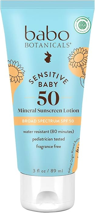 Babo Botanicals Sensitive Baby Mineral Sunscreen Lotion SPF50 - Natural Zinc Oxide - Face & Body ... | Amazon (US)