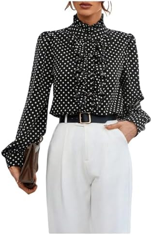Floerns Women's Ladies Polka Dots Long Sleeve Ruffle Button Down Business Dressy Casual Office Sh... | Amazon (US)