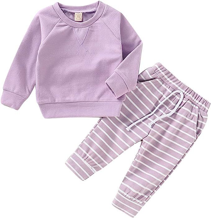 Happy Town Newborn Baby Girls' Clothing Boy Long Sleeve Top and Long Pants Set Baby Girl Sweat Ou... | Amazon (US)