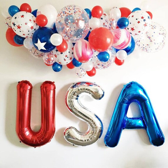 DIY Patrotic Garland Confetti Organic Balloon Garland Kit - arch banner party decoration red, whi... | Etsy (US)