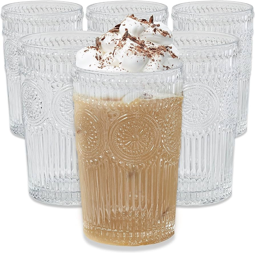 Kate Aspen Vintage Textured Clear Striped Drinking Glasses Set of 6, (13 oz) Ribbed Glassware Set... | Amazon (US)