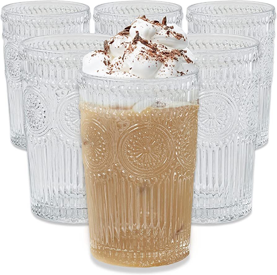 Kate Aspen Vintage Textured Clear Striped Drinking Glasses Set of 6, (13 oz) Ribbed Glassware Set... | Amazon (US)