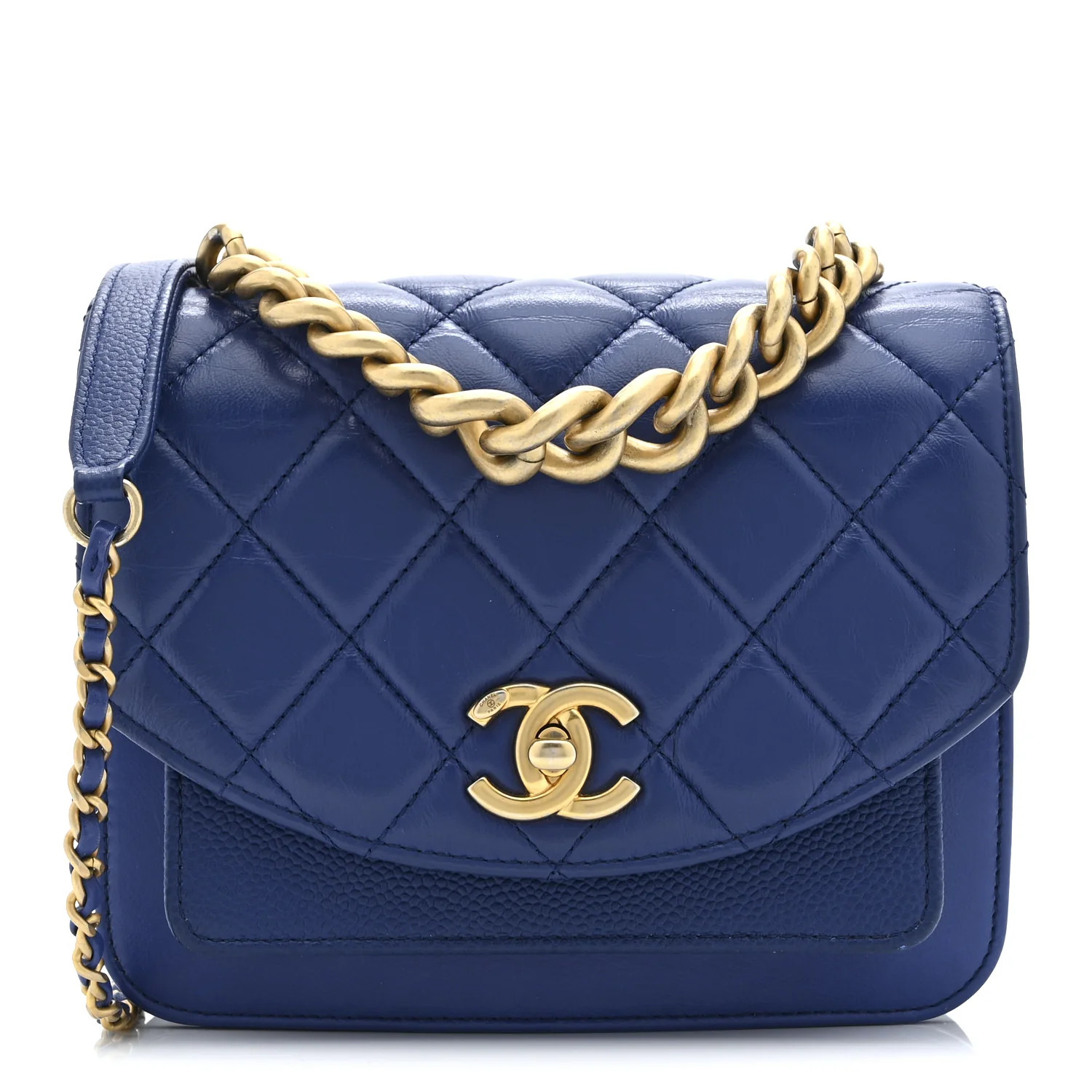 Chanel Calfskin Caviar Quilted Mini Chain Handle Flap Blue 1753364 | FASHIONPHILE (US)