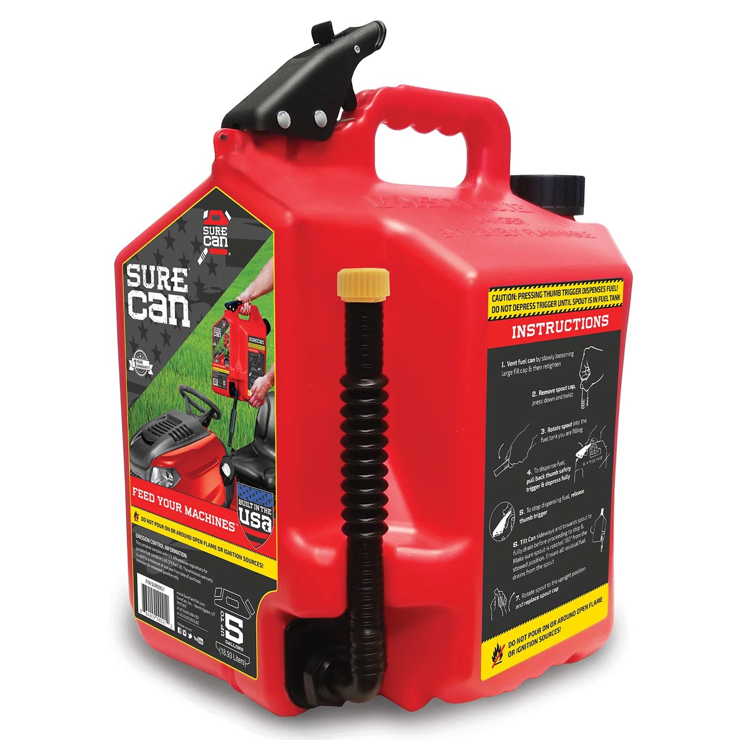 SureCan 5 Gallon Controlled Flow Gasoline Fuel Can w/ Rotating Nozzle, Red - Walmart.com | Walmart (US)