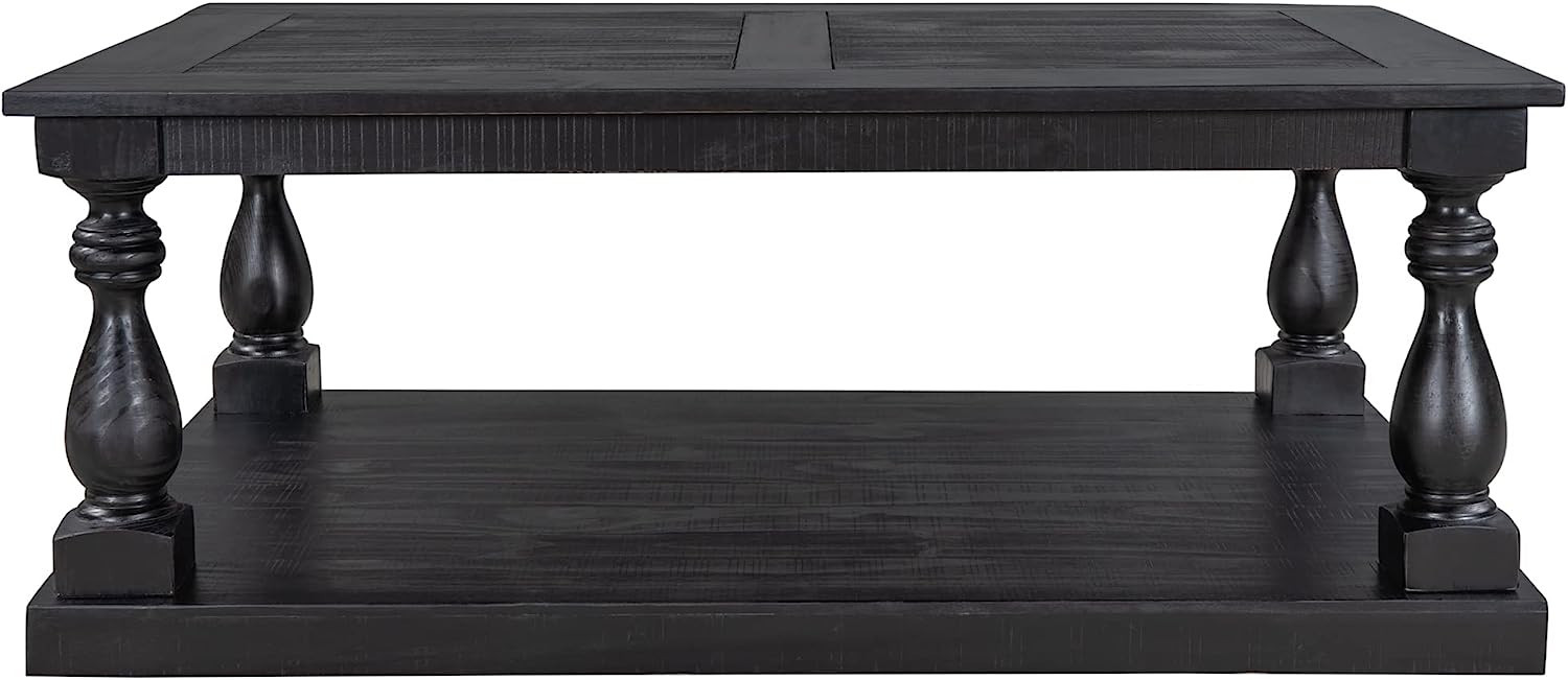 DSHADE Farmhouse Coffee Table Cocktail Table with Floor Shelves Storage Rack, Vintage Solid Pine ... | Amazon (US)