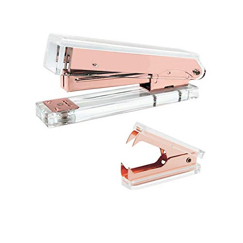 Office Stapler Staples Remover Set, Clear Acrylic Rose Gold Tone Desk Executive Manual Staplers and Staple Remover Tool for Desktop Accessories Supplies (Clear & Rose Gold) | Amazon (US)