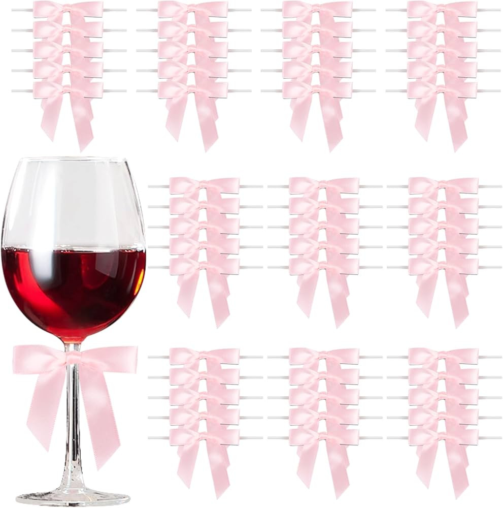 Satin Ribbon Pink Bow Decor 2.5" Premade Pink Twist Tie Bows for Gift Wrapping Pink Bow for Treat... | Amazon (US)