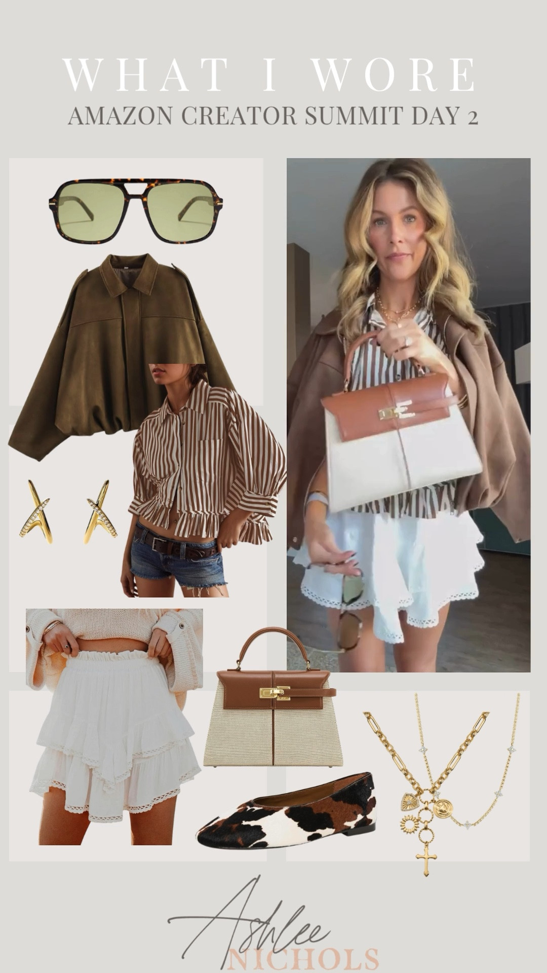 Today's outfit for @amazon creator
summit day 2!
Skort size small
Top size small
Suede bomber jacket size small
Amazon purse
Amazon sunglasses o
Cow print ballet flats run tts
Electric picks necklace.
Use code ashlee 20 for 20% off!

#LTKFindsUnder100 #LTKShoeCrush #LTKStyleTip