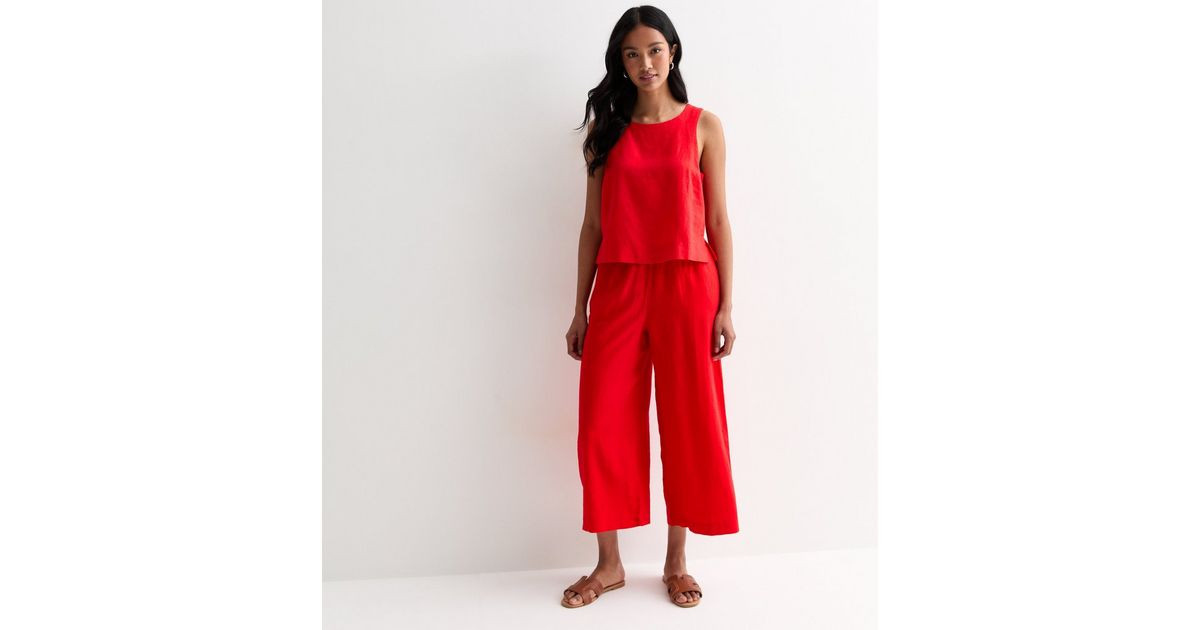 Red Linen-Blend Vest Top  | New Look | New Look (UK)