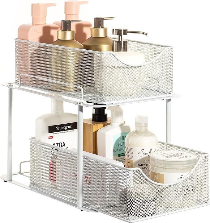 Sorbus 2 Tier Under Sink Bathroom Organizers and Storage, Strong Steel Mesh Sliding Drawers for E... | Amazon (US)
