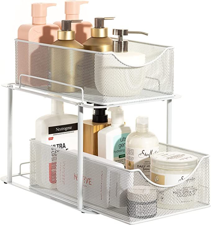 Sorbus 2 Tier Under Sink Bathroom Organizers and Storage, Strong Steel Mesh Sliding Drawers for E... | Amazon (US)