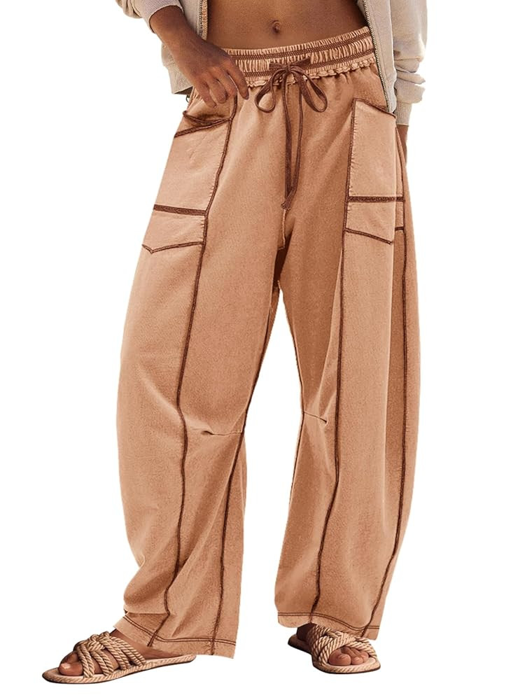 Panadila Womens Barrel Pants Drawstring Wide Leg Sweatpants Baggy Summer Lounge Pants Casual Beac... | Amazon (US)