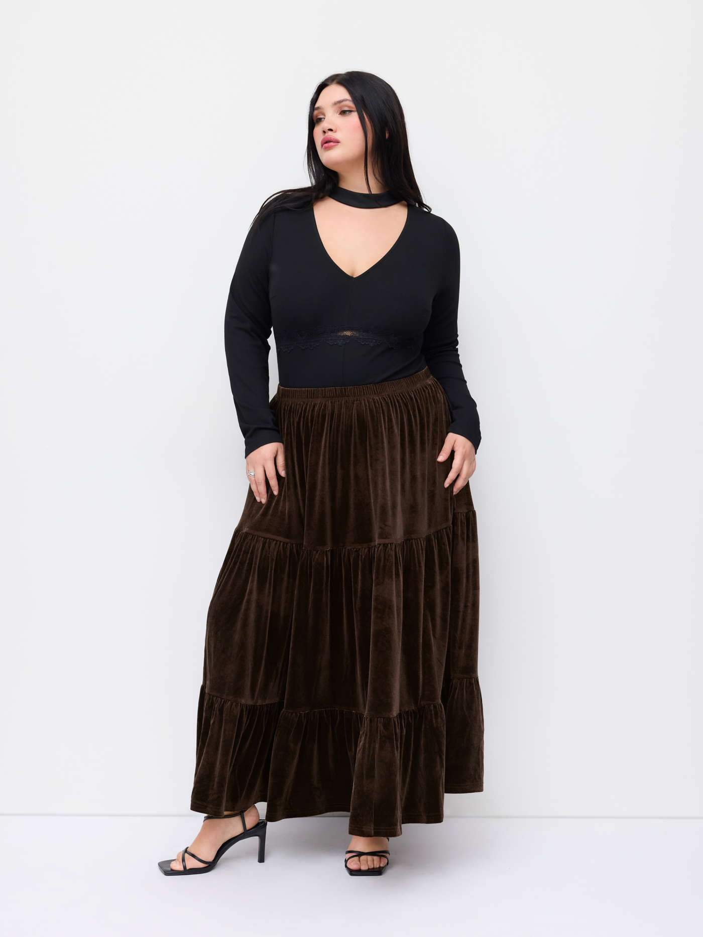 Velvet Velvet Mid Rise Ruffle Maxi Skirt Curve & Plus For Work | Cider