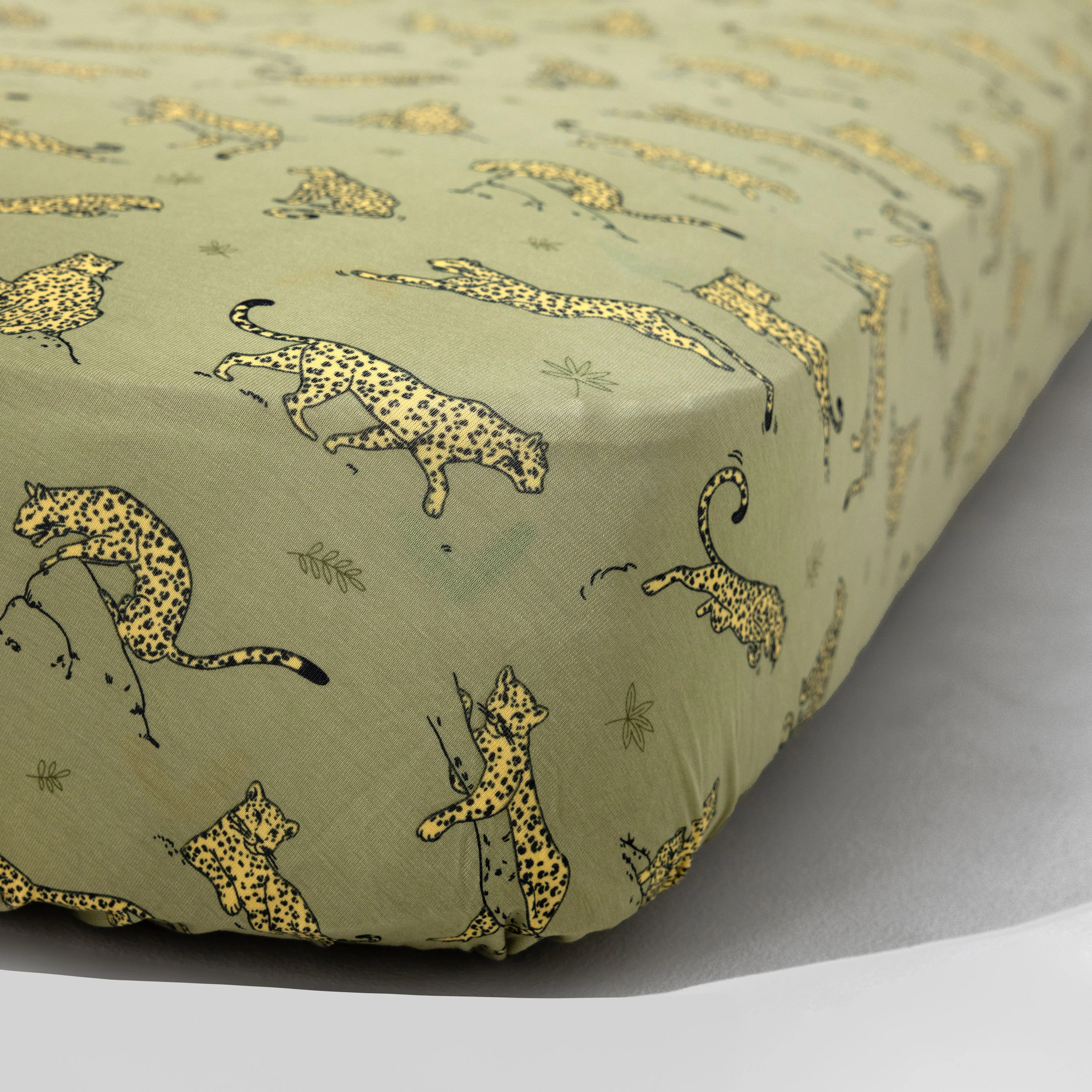Sage & Spots Leopard Bamboo Crib Sheet | Bellabu Bear