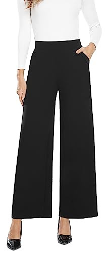 MISS MOLY Women's Wide Leg High Waisted Palazzo Pants Casual Business Dress Pants Pull On Stretch Trousers with Pockets Black S | Amazon (US)