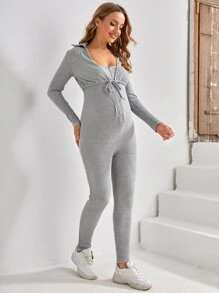 SHEIN Maternity Zip Front Jumpsuit & Drawstring Hem Top | SHEIN