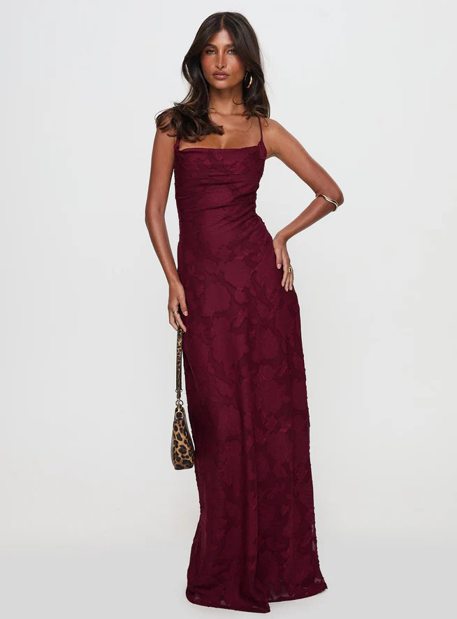 Celena Maxi Dress Burgundy Burnout | Princess Polly US