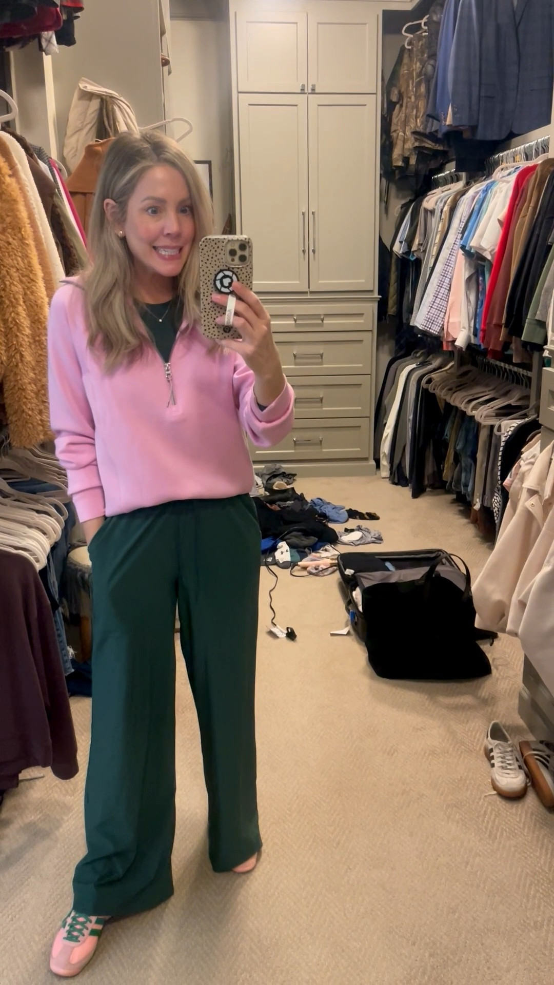 My mom uniform. 
Target wide leg pants in size small
Spanx air essentials pullover size medium
Adidas sneakers
Mom style 
Mom outfit
Casual outfit 



#LTKValentine #LTKootd #LTKgrwm