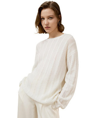 Women's Semi-Sheer Cable-knit Cashmere Sweater | Macy's