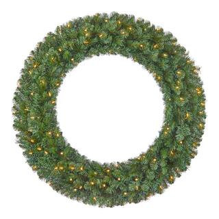 48 in. Pre-Lit LED Wesley Pine Artificial Christmas Wreath | The Home Depot