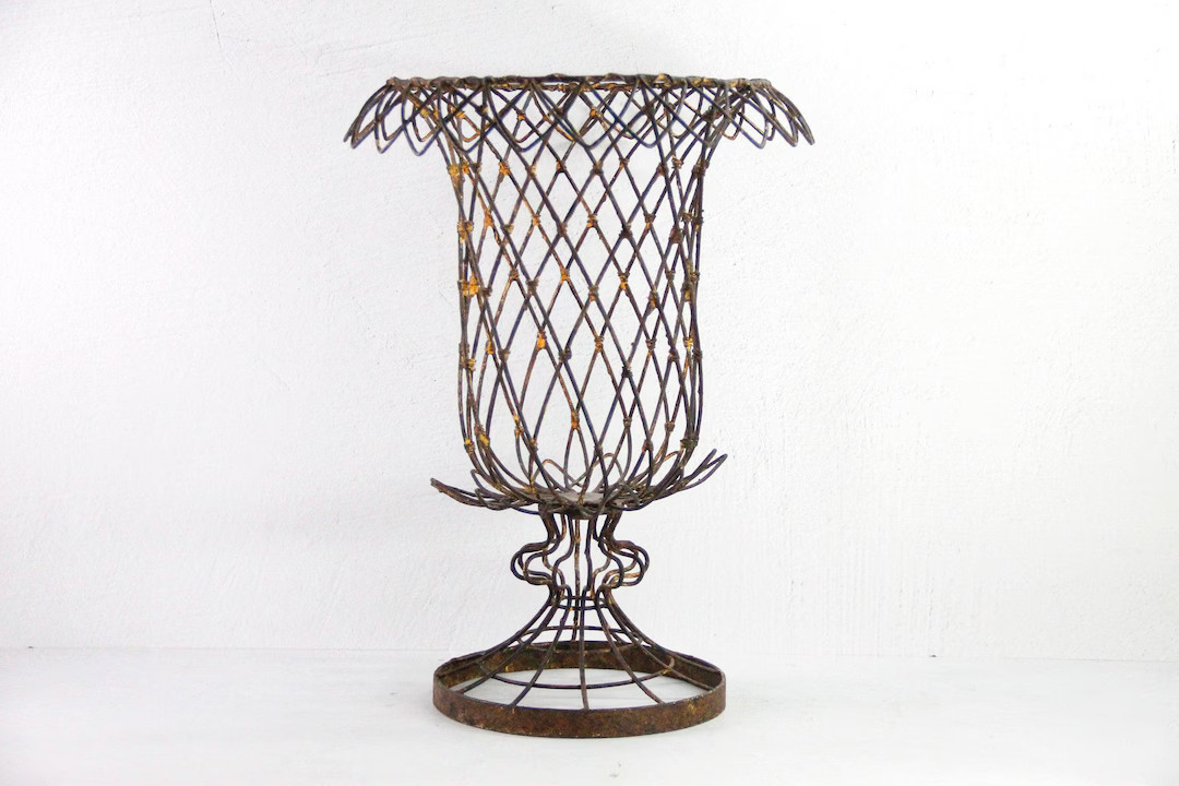 Vintage Wire Urn Planter | French Style Rusted Iron - Etsy | Etsy (US)