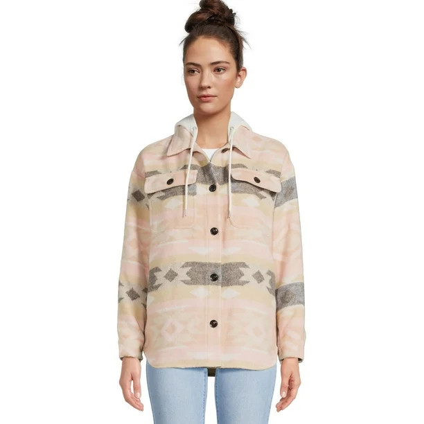 No Boundaries Juniors Shirt Jacket With Hood, Sizes XS-3XL | Walmart (US)