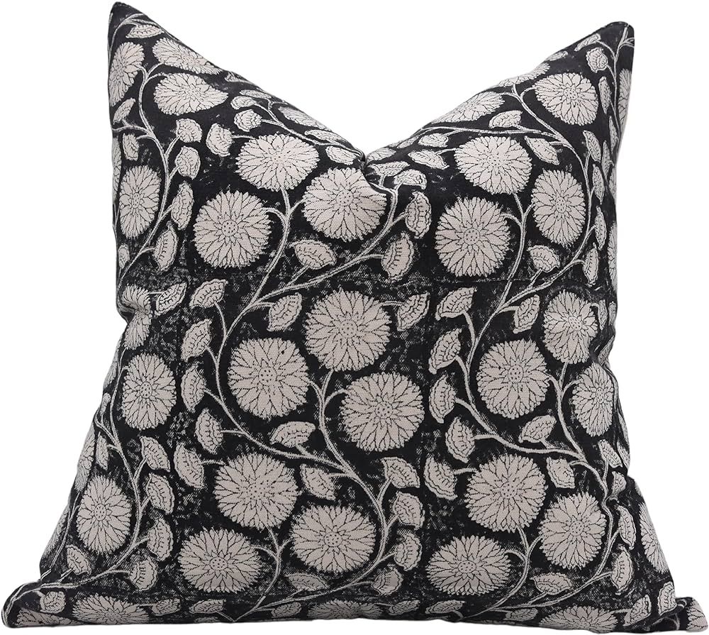 Fabritual Block Print Cotton 14x14 Throw Pillow Covers,Handmade(Black, Sudarshan Jaal) | Amazon (US)