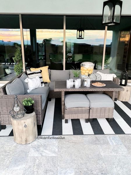 Refresh your patio furniture! Yellow pillows and black and white pillows make this 5 piece patio set pop at Modern Farmhouse Glam. 

Walmart home outdoor rug

#LTKhome