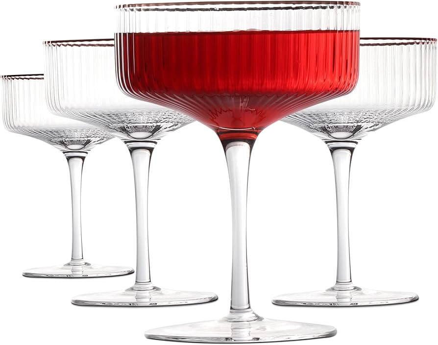 Vintage Tall Ribbed Coupe Glasses with Copper Rim | 9 FL OZ | Set of 4 | Champagne, Martini, Wine... | Amazon (US)