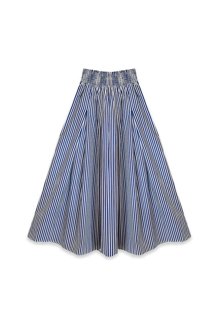 Smocked Waist MIDI Skirt - Blue Stripe | Shop BURU