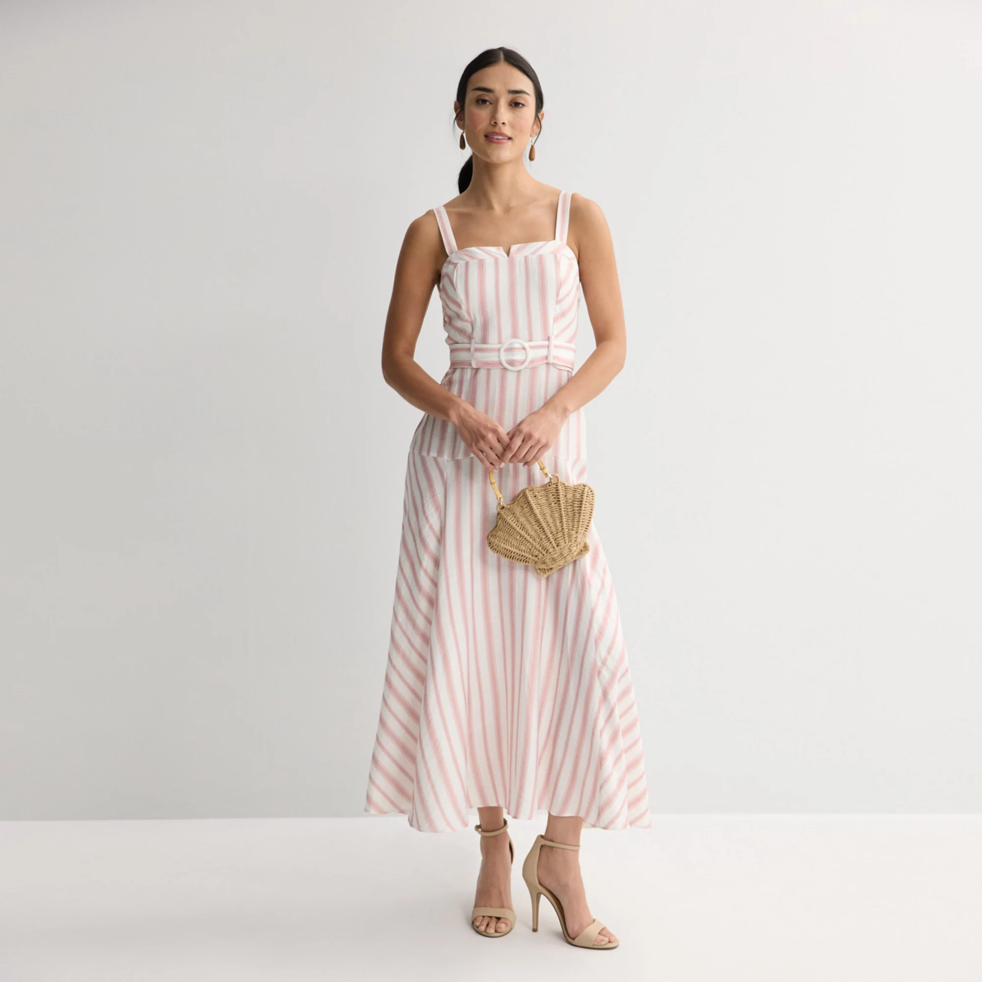 Women's Maison Tara Stripe Belted Midi Dress | Kohl's