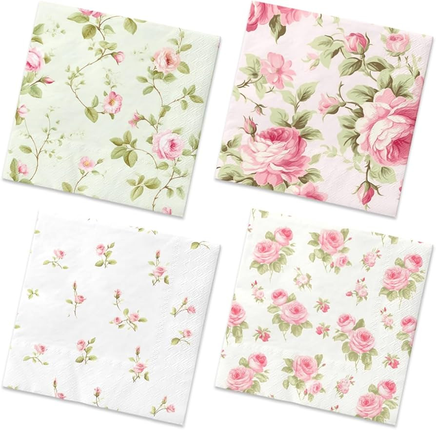 40Pcs Floral Napkins-Spring Disposable Paper Napkins Vintage Rose Floral Decoration for Garden Sp... | Amazon (US)