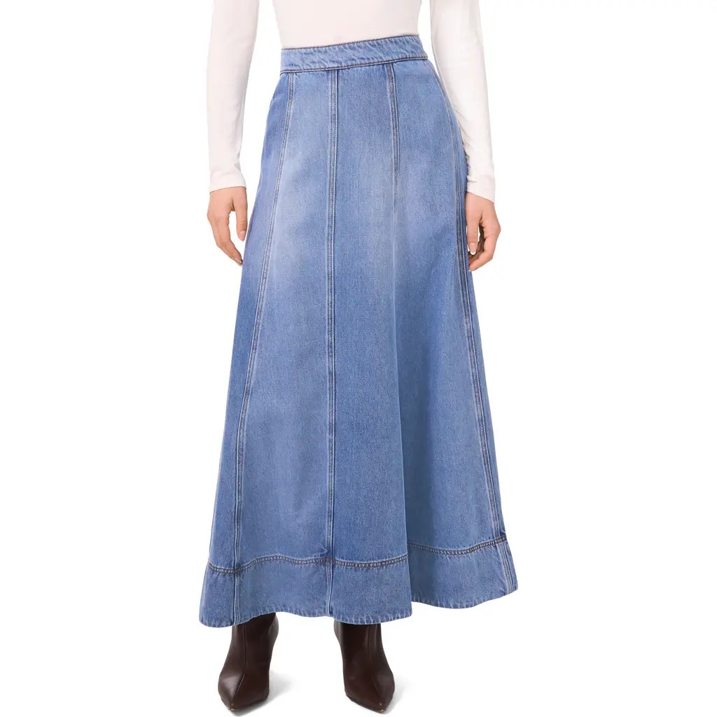 1.STATE Paneled Denim Maxi Skirt in Light Blue Wash at Nordstrom, Size 0 | Nordstrom