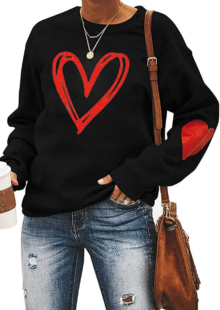 ATACT Love Heart Shirt Valentines Day Plus Size Pullover Women Long Sleeve Tops Crewneck Sweatshirts | Amazon (US)