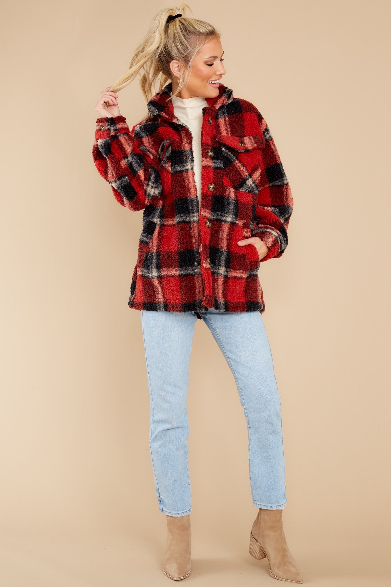 Can't Wait To See You Red Plaid Shacket | Red Dress 