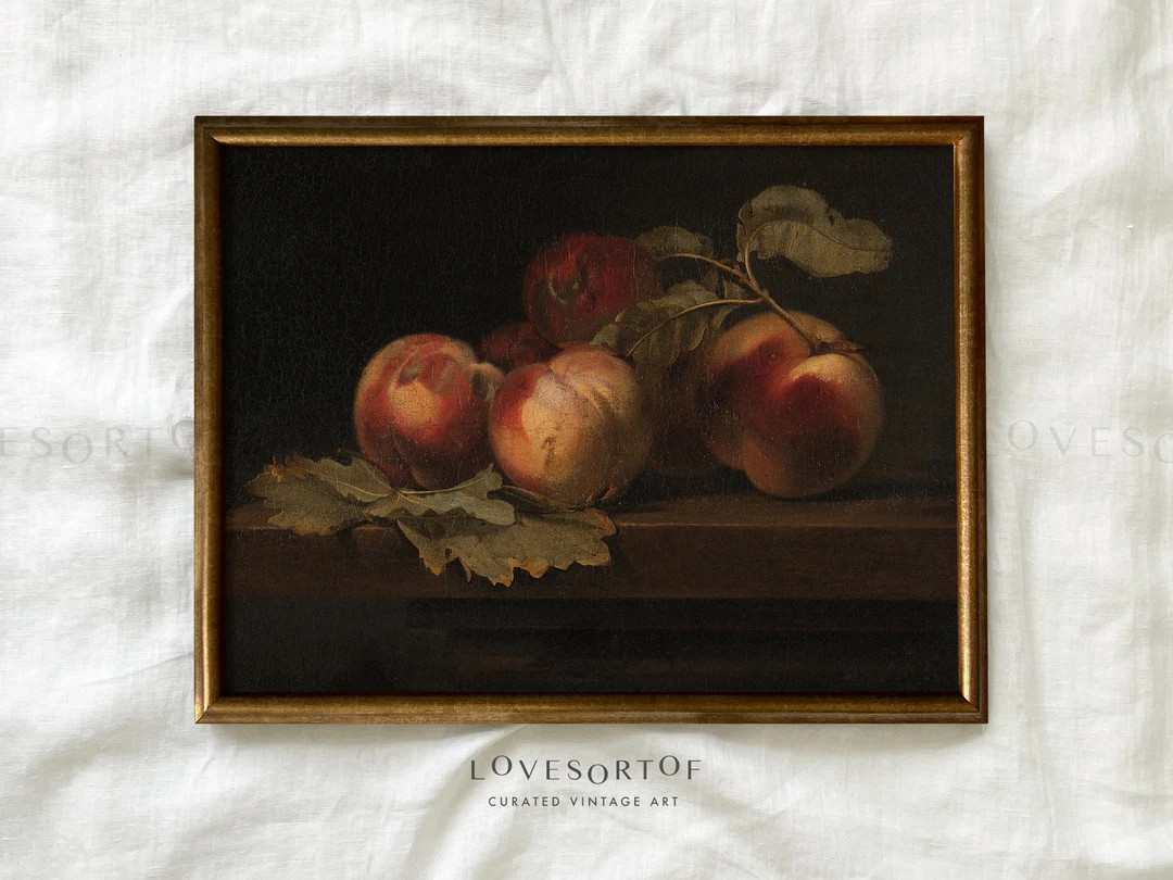 Peaches Still Life - Vintage Painting Art - Rustic Home Interior - Fruit Painting - Kitchen Decor... | Etsy (US)