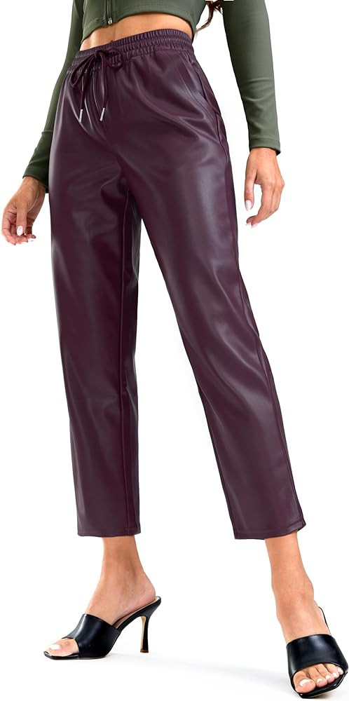 SANTINY Women's Faux Leather Pants High Waisted Straight Leg Cropped Ankle Trousers Matte Pleathe... | Amazon (US)