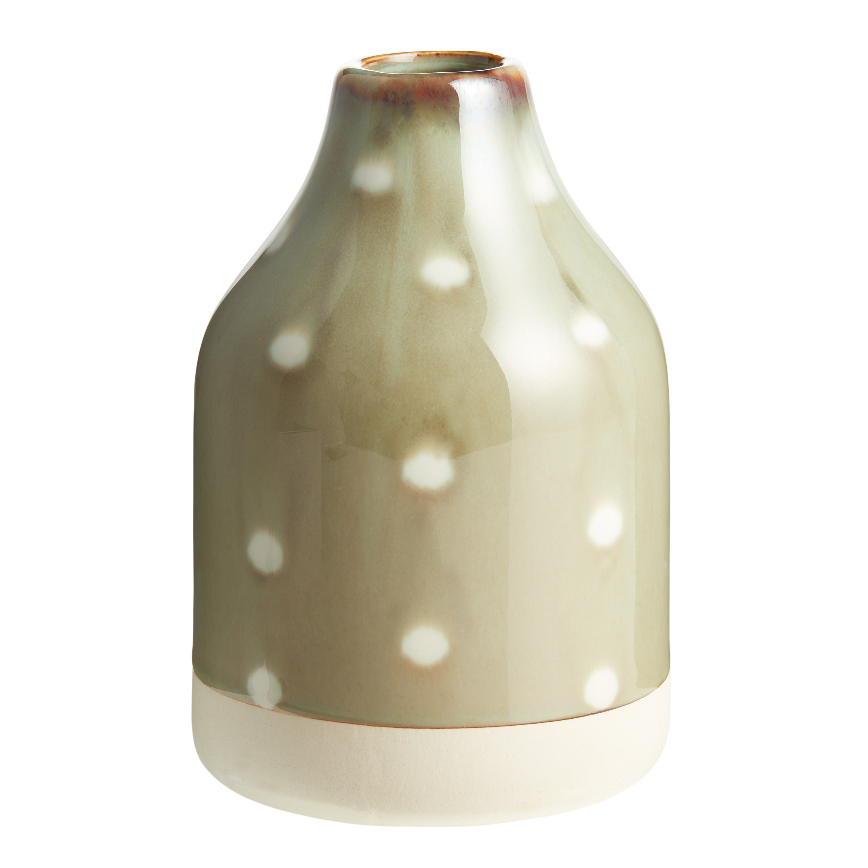 Olive Green Reactive Glaze Dotted Ceramic Bud Vase | World Market