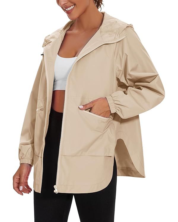 PESION Women's Waterproof Raincoat Lightweight Rain Jacket Hooded Windbreaker With Pockets for Ou... | Amazon (US)