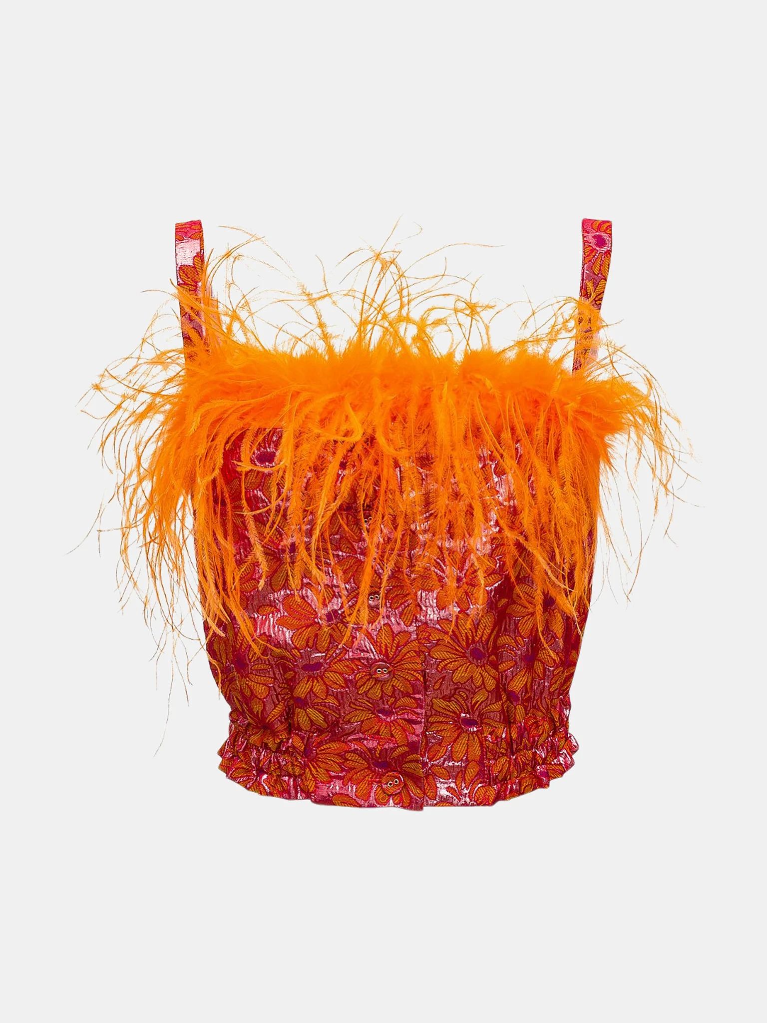 Orange Flower Top With Feather Details | Verishop