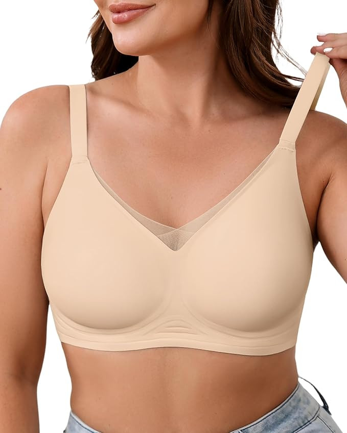 Wireless Bras for Women No Underwire, M-2XL, Seamless V Mesh Bralette with Support, Comfortable E... | Amazon (US)