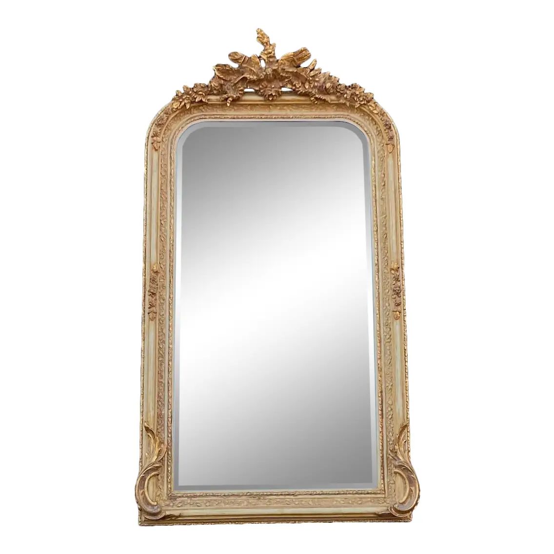 French Louis XVI-Style Mirror in Antique Gold Leaf and Creme Finish | Chairish