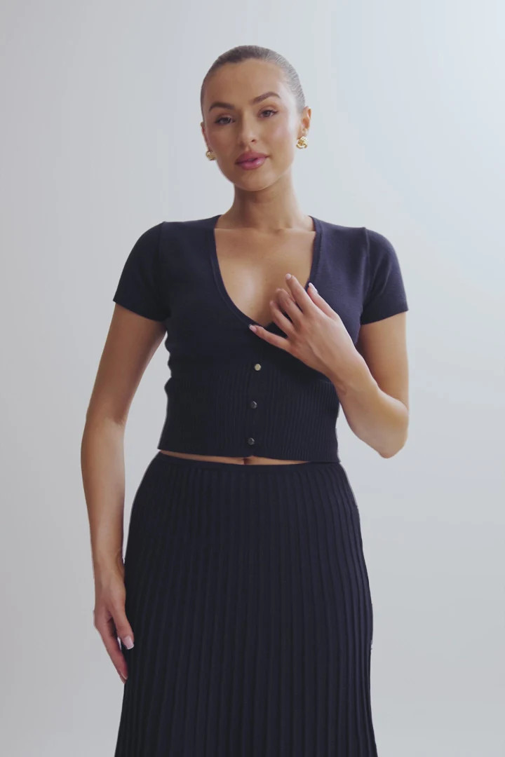 Jolene Rib Knit Midi Skirt - Navy | MESHKI US