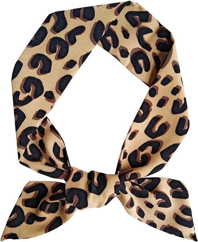 GERINLY Leopard Neck Tie Chic Skinny Scarf Hairband Stylish Purse Scarf Leopard Accessory | Amazon (US)