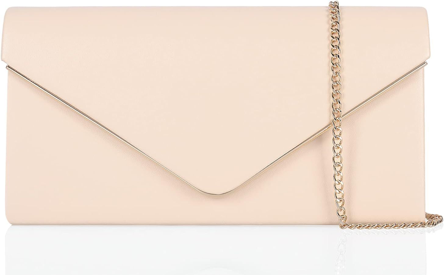 Vegan Leather Envelope Clutch Bag Classic Dressy Purse Foldover Evening Handbag | Amazon (US)